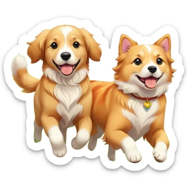 dog and cat running together in a flower meadow sticker