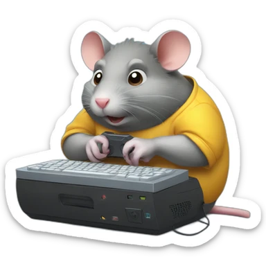 Fat Rat playing computer video games sticker