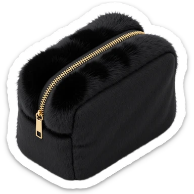 black fluffy faux fur cosmetics bag sticker