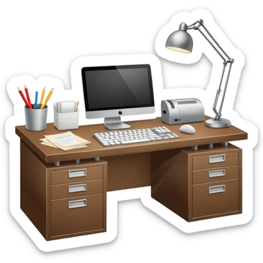 hollywood office desk with computer sticker