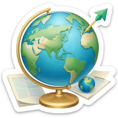 Create an emoji representing language translation. The design should feature an open book or a document with text in multiple languages (e.g., English, Spanish, Chinese), and a translation icon (such as an arrow between two languages) to symbolize the process of converting text. Include elements like a globe or a speech bubble to represent global communication. Use clear, simple lines and a color palette with blues, greens, and subtle neutral tones to convey the idea of clarity and understanding. Make the background transparent. sticker