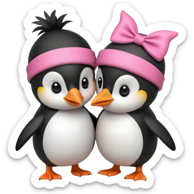 2 pinguini che si danno un bacio.Uno deve avere un fiocchetto rosa in testa ed uno il cappello di luffy di one piece sticker