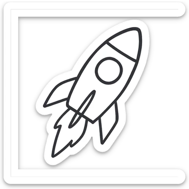 hand-drawn outlined icon of a rocket, black outlines, no fill, no color sticker