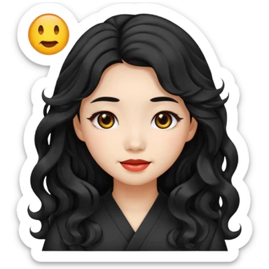 beautiful Chinese girl with black, wavy, long hair and black eyes, emoji style sticker