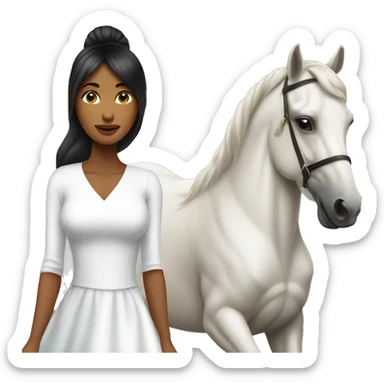 Woman in white dress rides bay horse black hair no star on forehead  sticker