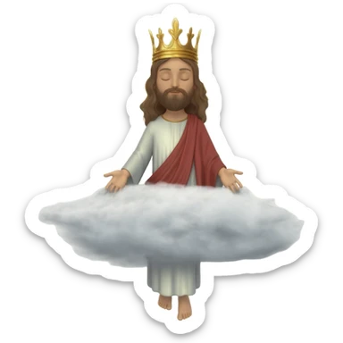 Jesus coming down on a cloud with crown on his head sticker