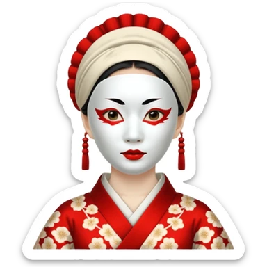 japaneses old culture woman with white mask sticker