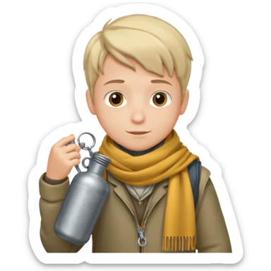 Boy + scarf + canteen sticker