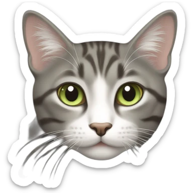 Tabby gray cat with white mouth and white nose and light green eyes sticker