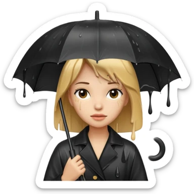 she getting wet (umbrella, dripping hair) sticker