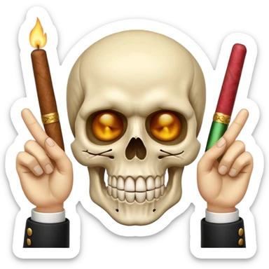 Make a a skull emoji with a cigar in the mouth holdinh up two middle fingers both hand have to be regilar emoji hands sticker