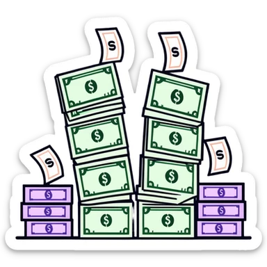 upward trending arrow beside three stacks of bundled dollar bills in ascending height sticker