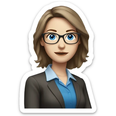 Shoulder length brown hair pale beautiful corporate woman with glasses and blue eyes sticker