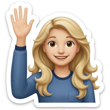 18 year old girl with long wavy dirty blonde hair waving friendly pose sticker