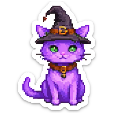 purple witch cat sticker