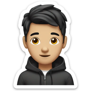 A teenager with black hair with a bow on his head sticker