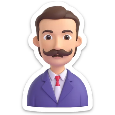 serious man with a moustache and short hair sticker