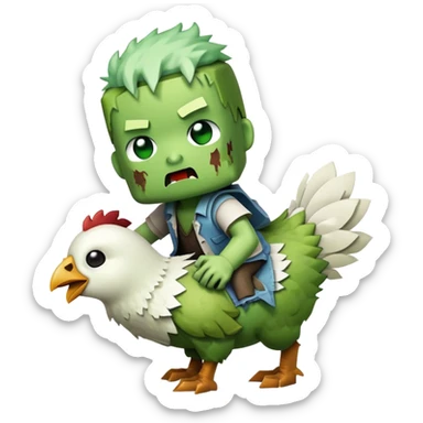 baby square Minecraft zombie on a tiny white chicken sticker