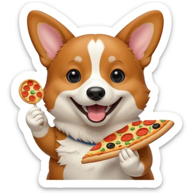 black tri-color corgi eating pizza sticker