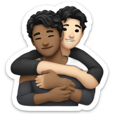 Gay hug between two white men with black hair sticker
