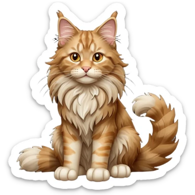 cinematic-[maine coon cat]-realistic-full-body-sitting-emoji,-tail-curled-playfully-around-its-paws,-head-tilted-dramatically,-scruffy-[maine coon]-fur,-simplified-yet-realistic-focused-features,-highly-detailed,-glowing-with-an-almost-sarcastic-glow sticker