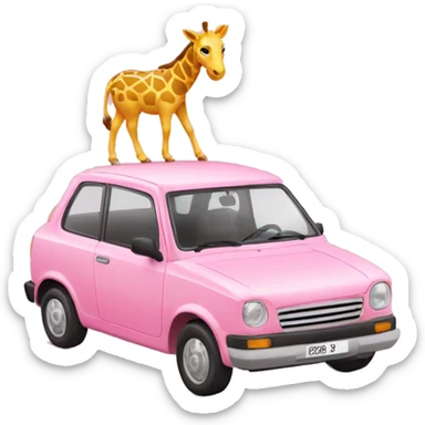 Coche rosa con una jirafa rosa  sticker