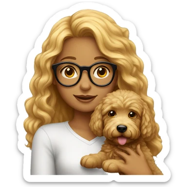 Girl with glasses holding golden doodle sticker