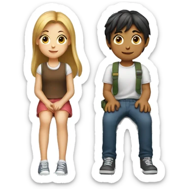A girl and a boy sitting in opposite direction  sticker
