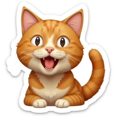 A high-resolution photo-realistic digital illustration of a solid ginger tabby cat, head titled up yawning sticker
