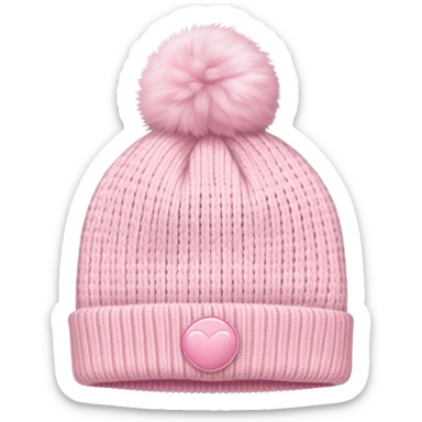 fluffy pastel pink winter beanie hat with pom pom, soft and cozy sticker