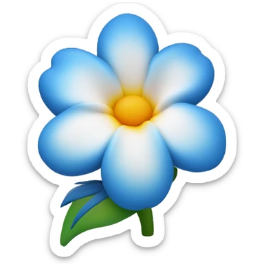 La imagen muestra una flor azul y blanca con estambres amarillos en el centro sobre un fondo blanco.Y que la flor se parezca a una de hawaii sticker