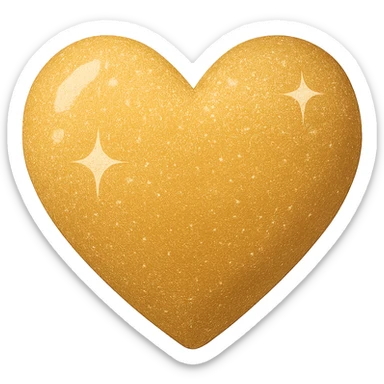 Change the glittery silver color heart with a subtle gradient and no border to a glittery gold color heart with a subtle gradient and no border. Keep the background transparent. Maintain the style and subtle gradient effect of the original heart. sticker