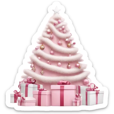 Light pink Christmas gifts under a white Christmas tree  sticker