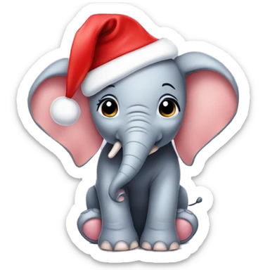 Baby elephant wearing a Christmas hat sticker