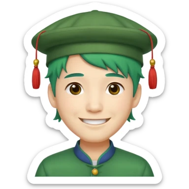 chinese man green haired and hat sticker