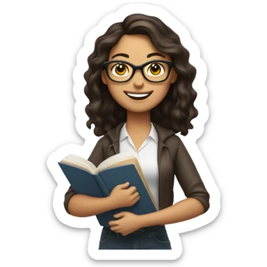 smiling brunette woman with glasses holding books sticker