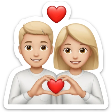 Создай очень счатливых 24 учиников показывающих сердечко в белой рубашке sticker