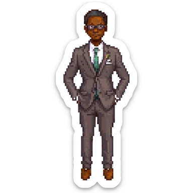a dark-skinned man in a suit with glasses, full-length sticker