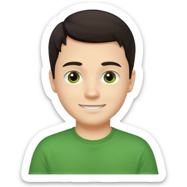 Um rapaz branco de olhos e cabelos escuros e camiseta verde sticker