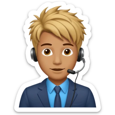 Male Customer Service Agent with funky hair sticker