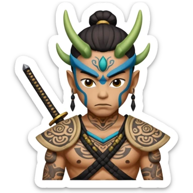 alien mayan ancient samurai with tatooed sticker