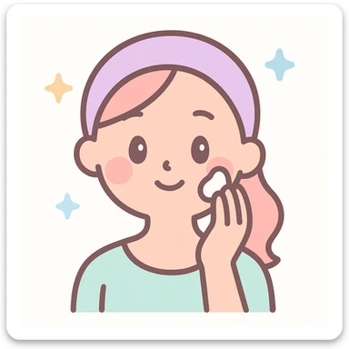 woman doing skincare, gentle, modern, soft colors, close-up, minimal background sticker