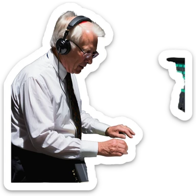 senior Caucasian male working at an audio console sticker
