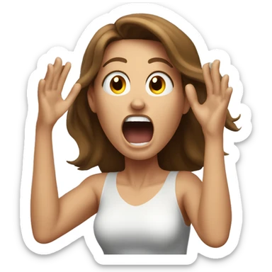 screaming Caucasian brown haired woman with hands in the air sticker