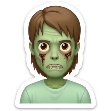 Zombie guy in a white T-shirt with shoulder-length brown straight hair sticker