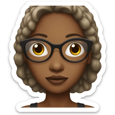 A black women with Big eyes and classes sticker