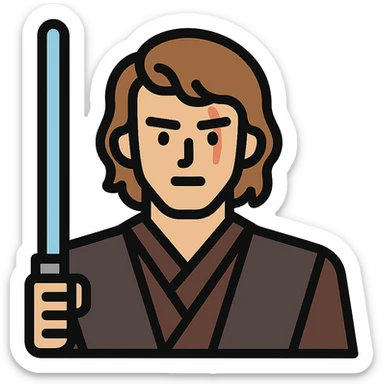 Anakin Skywalker from Revenge of the Sith as a color outline icon, featuring his blue lightsaber, Jedi robes, and facial scar, with subtle color accents sticker
