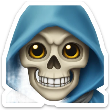 skull wearing blue hood and cloak sticker