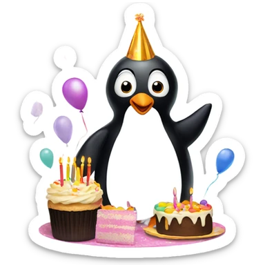 penguin having a bday party sticker
