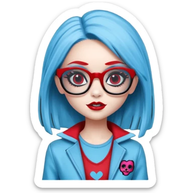 Ghoulia yelps monster high doll in scene/emo style clothes, thin, red, rectangle glasses sticker